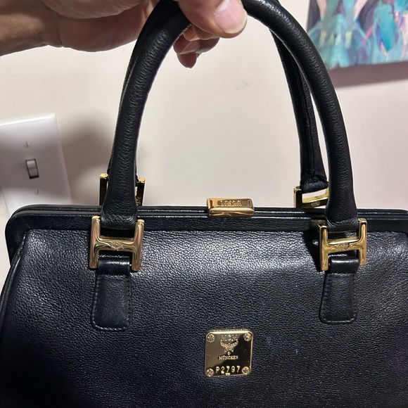 MCM Black Satchel with Gold Accents - Picture 4 of 9